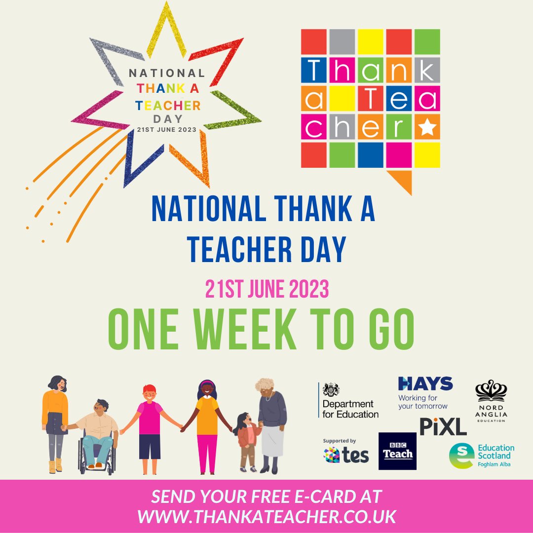 Just under one week to go until National #ThankATeacherDay. This is your chance to celebrate the amazing staff in your school, college or early years settings who help you and others to be more active.