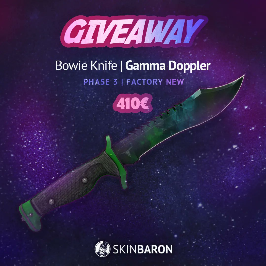 We're back with a banger giveaway! 💥 
This month's prize is a Bowie Knife | Gamma Doppler! 😳

How to participate:
✅ Follow @SkinBaronEN & @SkinBaronDE
✅ Retweet
✅ Mention 2 friends

Giveaway ends at the 05.07.2023 ⏰
Good luck to all of you! 🍀