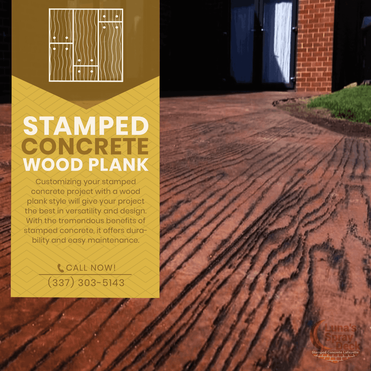 Our stamped concrete with wood plank design offers an elegant and durable alternative.

Check out all the services that we got for you! 🌙🌙
Call now for a free quote 📲 (337) 303-5143

View more at StampedConcreteLafayette.com
#StampedConcreteLafayette #outdoordesign