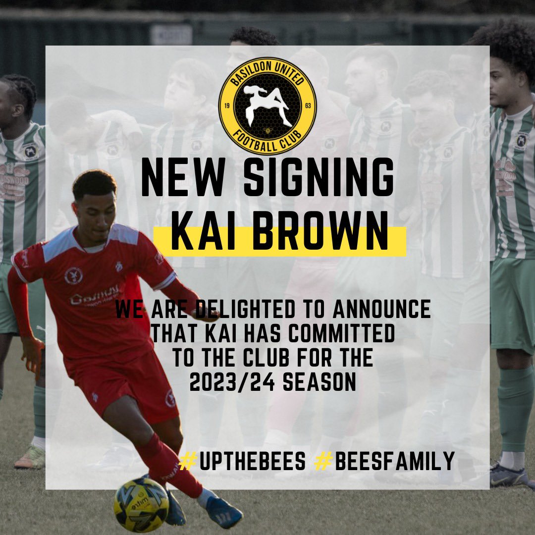 𝗡𝗲𝘄 𝗦𝗶𝗴𝗻𝗶𝗻𝗴 | 𝘒𝘢𝘪 𝘉𝘳𝘰𝘸𝘯

We are delighted to announce the arrival of Kai Brown (@KaiBrown_7)

The exciting forward joins us from Whitehawk where he spent the majority of last season, previously with Ipswich Town, Grays Athletic and more 

#UpTheBees #BeesFamily