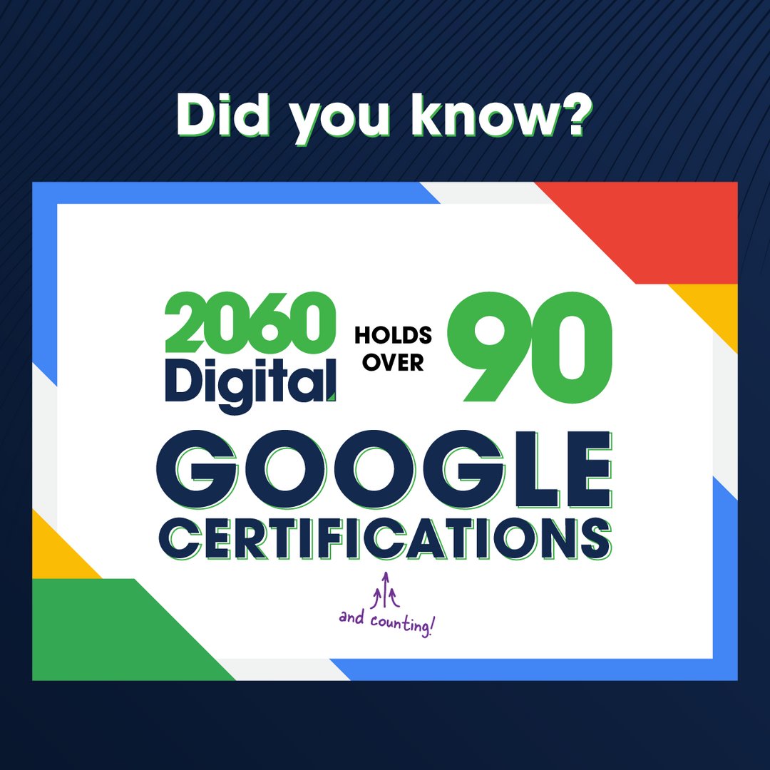 Did you know 2060 Digital holds 90 Google certifications
(and counting)? We are dedicated to becoming the hardest working part of your marketing team! See for yourself at bit.ly/40WHN9K