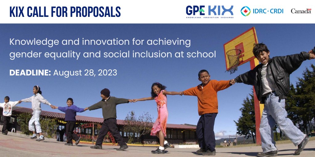IDRC | CRDI (@idrc_crdi) on Twitter photo The <a href="/GPforEducation/">Global Partnership for Education</a> Knowledge and Innovation Exchange #GPEKIX is accepting proposals for applied research projects to achieve gender equality and social inclusion at school: bit.ly/464aswF
Deadline: August 28 The <a href="/GPforEducation/">Global Partnership for Education</a> Knowledge and Innovation Exchange #GPEKIX is accepting proposals for applied research projects to achieve gender equality and social inclusion at school: bit.ly/464aswF
Deadline: August 28