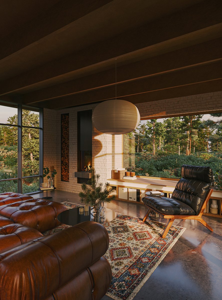 CoronaRenderer's tweet photo. Architectural Visualizer Anh Le takes us on a tour of this cozy, woodsy Canadian villa at sunset. See more: https://t.co/a5IWv9iBNC https://t.co/D3e9acQK9i
