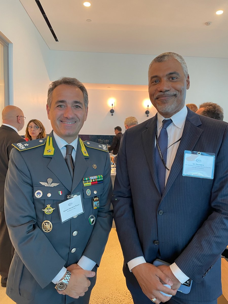 CBP's tweet photo. At the @NFTC event on Tuesday, Ian Saunders, US candidate for @WCO_OMD Secretary General, facilitated rich dialogue with US diplomats, CBP leadership, &amp; private sector reps. United, we shape the future of global customs, fostering international collaboration &amp; progress. #IANSG https://t.co/oXizGllH7E