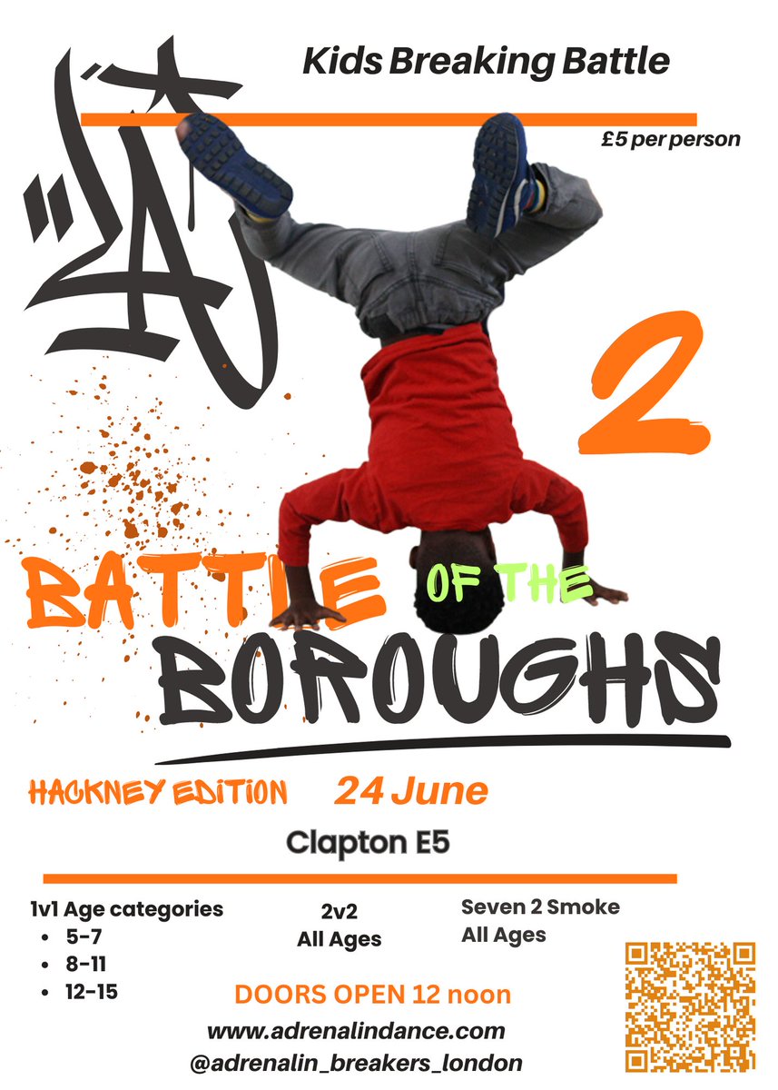 London's Only Breaking Battle for kids ,open to all children aged 5 -15 . 24 June in Clapton e5 .
#kidsactivities #londonchildren #hiphopnews