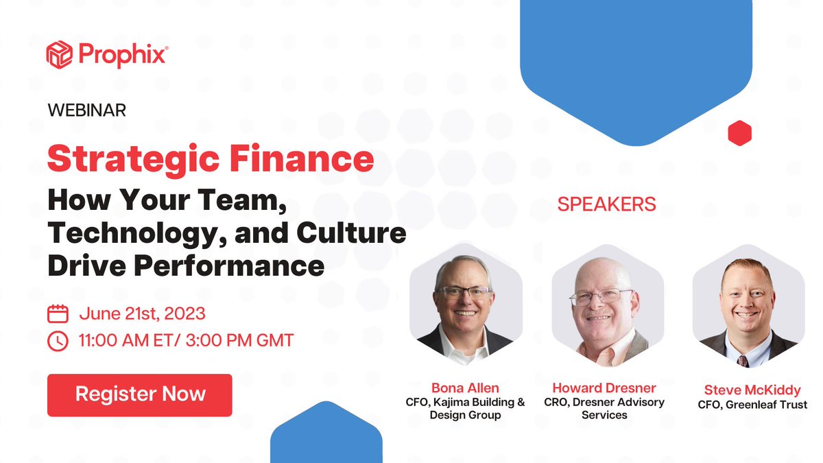 prophix's tweet image. Join industry experts Bona Allen, Howard Dresner, and Steve McKiddy for a game-changing webinar! Learn how to build a strategic finance function to overcome efficiency challenges.
Register now!  ow.ly/RWZA50OIctc

#StrategicFinance #RevolutionizeYourFuture
