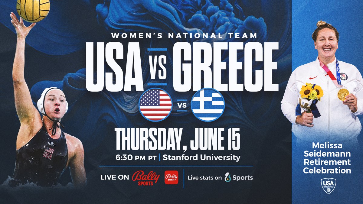 It's GAMEDAY for the <a href="/TeamUSA/">Team USA</a> Women!

*Melissa Seidemann Retirement Celebration* 6:15pm pt

USA 🇺🇸 vs Greece 🇬🇷
🕑9:30pm et/6:30pm pt
📍Stanford University
📺<a href="/BallySports/">Bally Sports is now FanDuel Sports Network</a>
📈68scores.com
🎟twpc.ticketspice.com/usa-vs-greece