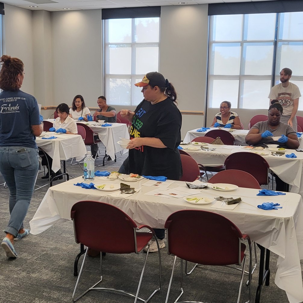 NRHLibrary's tweet photo. We had a great time learning how to make sushi at our DIY for Adults event on Monday! Couldn't attend? Don't worry; we've got you covered! Stop by the library to check out our "Eat Around the World" display, or browse our catalog online today! https://t.co/RW5Q3eq4Qy https://t.co/Gp7UkspIu3