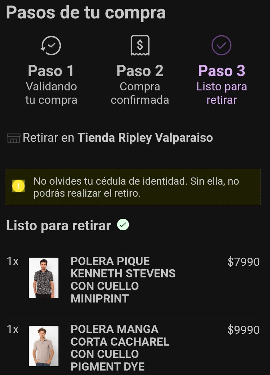 Idiotcamz's tweet photo. @RipleyChile hola, hice una compra online de 2 poleras, con retiro en tienda, me llegó el correo para retirar ambas poleras y hoy fui y solo me entregan 1 diciendo que la otra aún no llega!! le mostré el correo y me dice que no, que solo tienen 1, que hago? como hago seguimiento? https://t.co/aB2Eq3pDk2