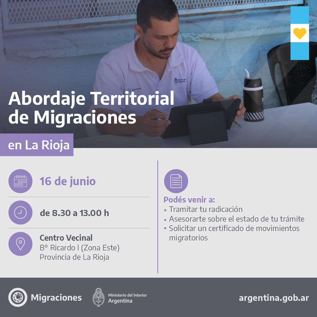 TechyNunezLR's tweet photo. La Delegación de Migraciones estará participando en el Abordaje territorial en el Centro Vecinal del Barrio Ricardo 1ero entre calle Roberto Pairo y chamical de la zona este de nuestra ciudad capital

📅VIERNES 16 DE JUNIO 

⏰desde 08:30hs a 13:00hs. 

¡TE ESPERAMOS! https://t.co/tPgP9sMc1N