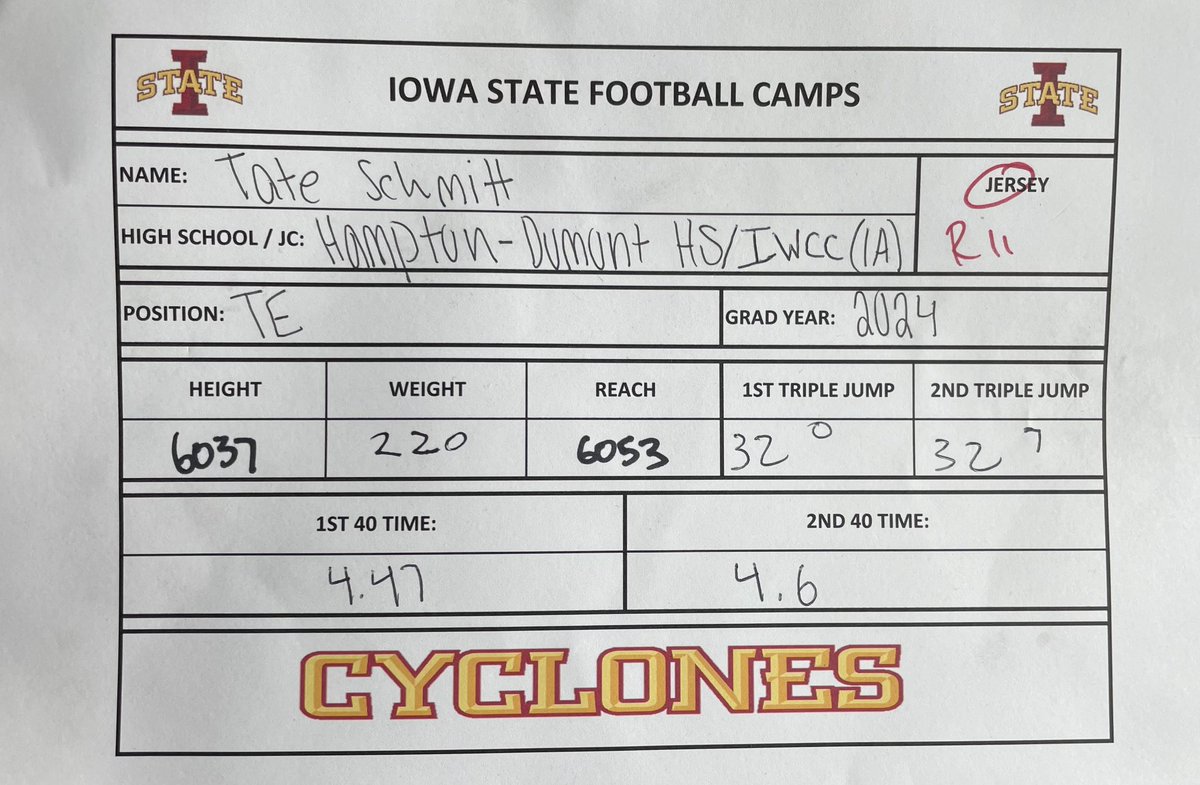 tate (@tateschmitt88) on Twitter photo Results from the ISU camp yesterday.
Thank you <a href="/CoachXQuig/">Xavier Quigley</a> for the invite!
Thank you <a href="/T_Mouser/">Taylor Mouser</a> for coaching me up!
<a href="/DerekHoodjer/">Derek Hoodjer</a> <a href="/ISUMattCampbell/">Matt Campbell</a> <a href="/Coach_Langs/">Jordan Langs</a> @CoachNateISU <a href="/Coach_NPauley/">Noah Pauley</a> <a href="/RyanClanton/">Ryan Clanton</a>
<a href="/CoachStrohmeier/">Scott Strohmeier</a> <a href="/CoachSpeer15/">Tristan Speer</a> Results from the ISU camp yesterday.
Thank you <a href="/CoachXQuig/">Xavier Quigley</a> for the invite!
Thank you <a href="/T_Mouser/">Taylor Mouser</a> for coaching me up!
<a href="/DerekHoodjer/">Derek Hoodjer</a> <a href="/ISUMattCampbell/">Matt Campbell</a> <a href="/Coach_Langs/">Jordan Langs</a> @CoachNateISU <a href="/Coach_NPauley/">Noah Pauley</a> <a href="/RyanClanton/">Ryan Clanton</a>
<a href="/CoachStrohmeier/">Scott Strohmeier</a> <a href="/CoachSpeer15/">Tristan Speer</a>