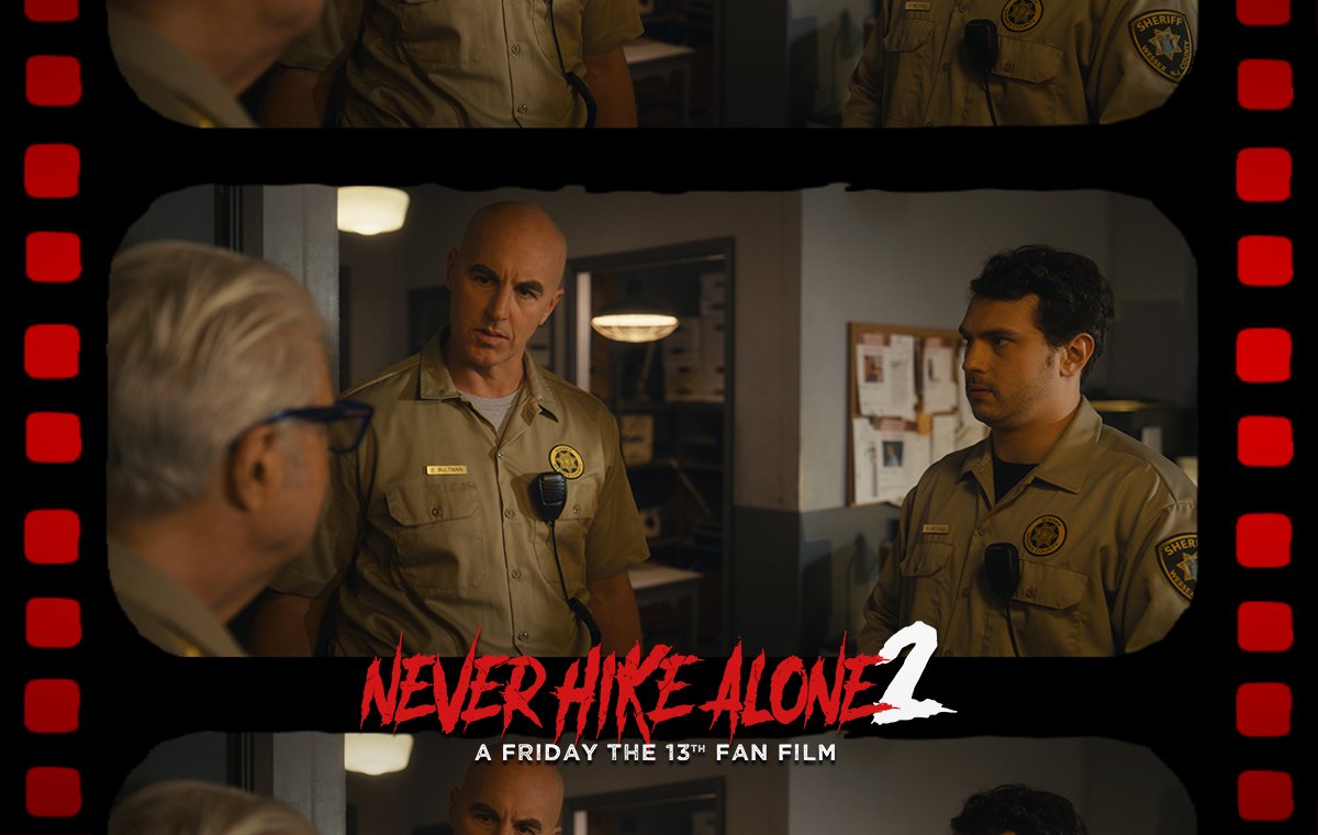 Doug Tait from #FreddyvsJason returns to the franchise as Deputy Ethan Bultman in the latest production stills from #NeverHikeAlone2. 

Support the film here: igg.me/at/nha2/x/1800…

#fridaythe13th #voorhees #neverhikealone #ghostjason #horror #horrorfilm #horrormovie #slasher