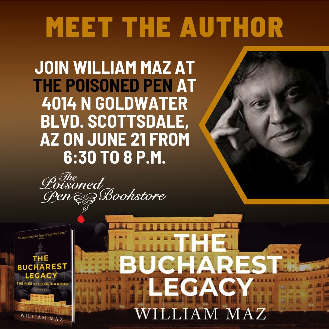In the mood for some #spytalk? On June 21, 2023 from 6:30 to 8:00 PM, I’ll be at the one and only @poisonedpen in Arizona for an in-person event! Drop by and say hi if you’re in the area. 😁

#authorevent #booktour #TheBucharestLegacy #authortalk #booktalk