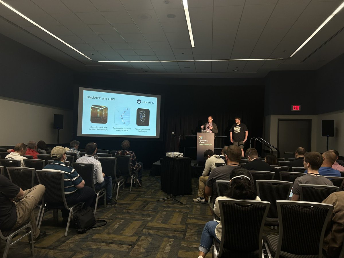 OpenStack's tweet image. Matt Pryor and John Garbutt from @stackhpc, talking about Azimuth, an open source, application-focused platform that empowers non-technical users by allowing them to self-provision applications on LOKI.