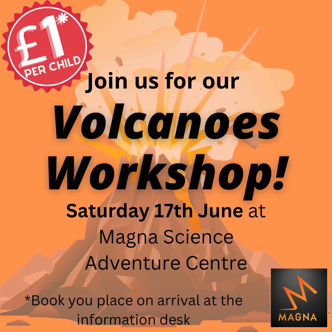 MagnaScience's tweet photo. This weekends family activity is the Volcanoes workshop! Suitable for 6-11 year olds, build and erupt your own model volcano with handy homemade resources.
£1 per child to join in the fun! Book your place on arrival.
https://t.co/oNrFkwWOmh
Magna, Magna Way, S60 1FD
#magnascience https://t.co/pDaBendFzd