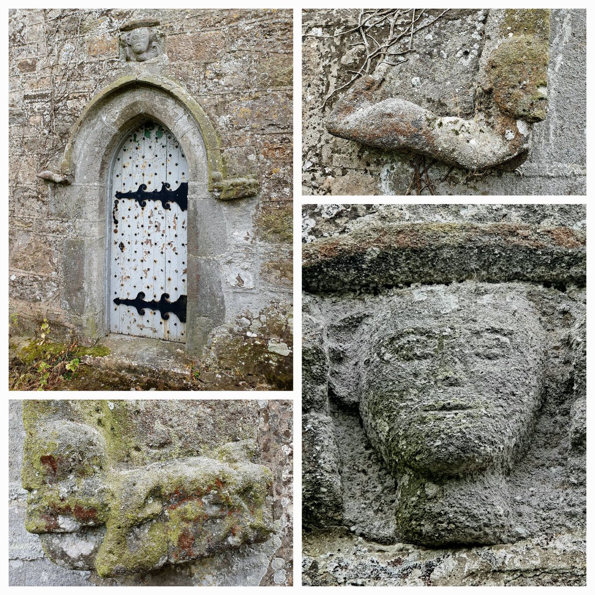 Some #sunbathing and the many faces of Llanddyfnan 14th century church #Anglesey #YnysMôn #AdoorableThursday #heatwave 🌞#Wales #heritage #architecture