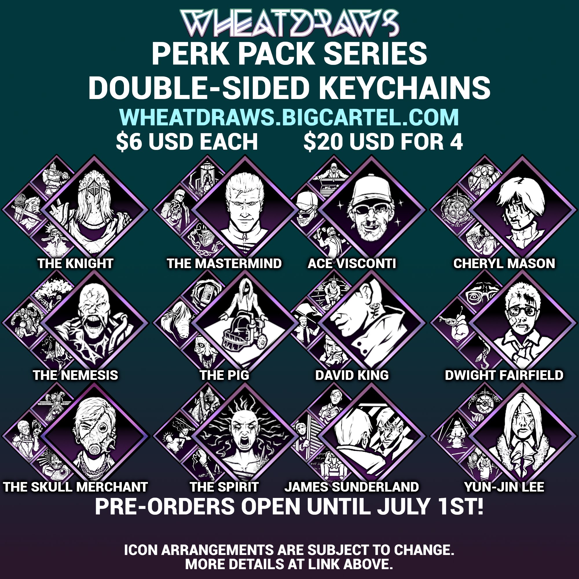 WheatDraws  PERK KEYCHAINS 20% OFF! on X: @peepoZakary From the still  being reworked update to my site, here's the perks + a limited item that we  had in early design.  /