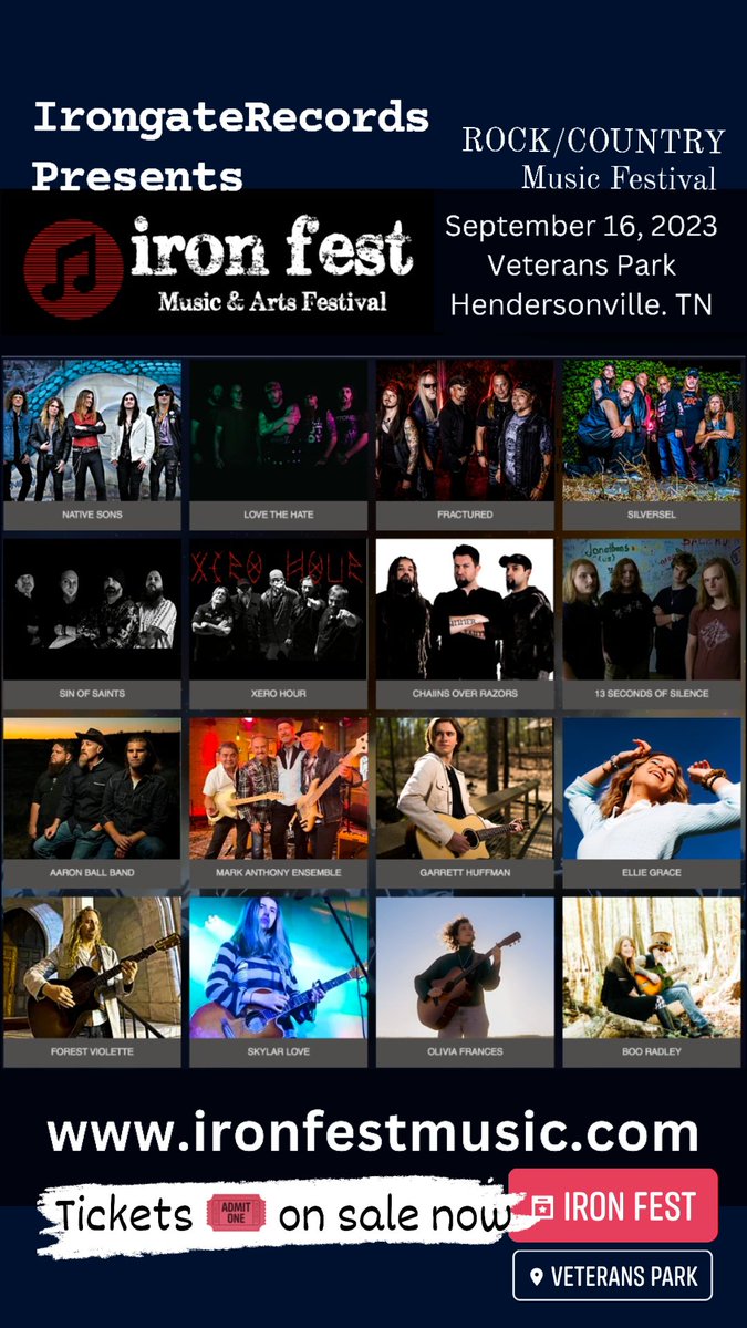 WitzPhil's tweet photo. IrongateRecords presents Iron Fest Sept 16th 2 stages Rock and Country Music.  featuring a killer lineup Native Sons, FRACTURED, Love The Hate, Silversel, xero hour, Sin Of Saints, Forest Violette and more 
Don't miss out. Get your tickets 🎟 now ⬇️
https://t.co/3zub6981VT https://t.co/4USfQQ6NZz