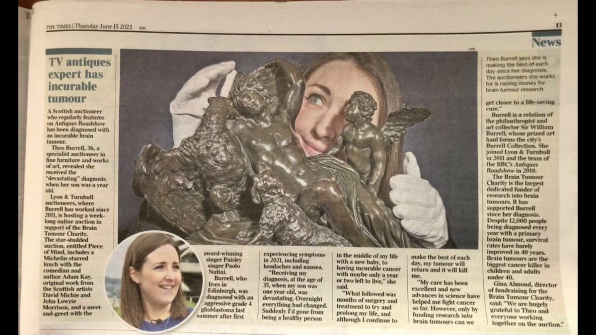 In today’s @thetimes, my story about #AntiquesRoadshow expert Theo Burrell, and the star-studded auction hosted by @LyonandTurnbull to raise funds for @BrainTumourOrg