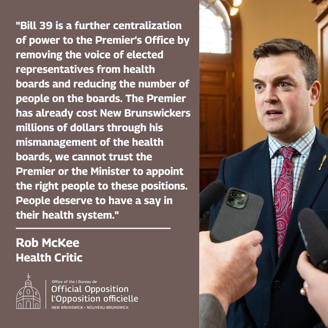 NBLA_ALNB's tweet image. Despite all our efforts and dissent the Higgs government used their majority to pass Bill 39 - An Act Respecting the Regional Health. This bill completely removes the voice of elected board members and takes your voice out of health care.