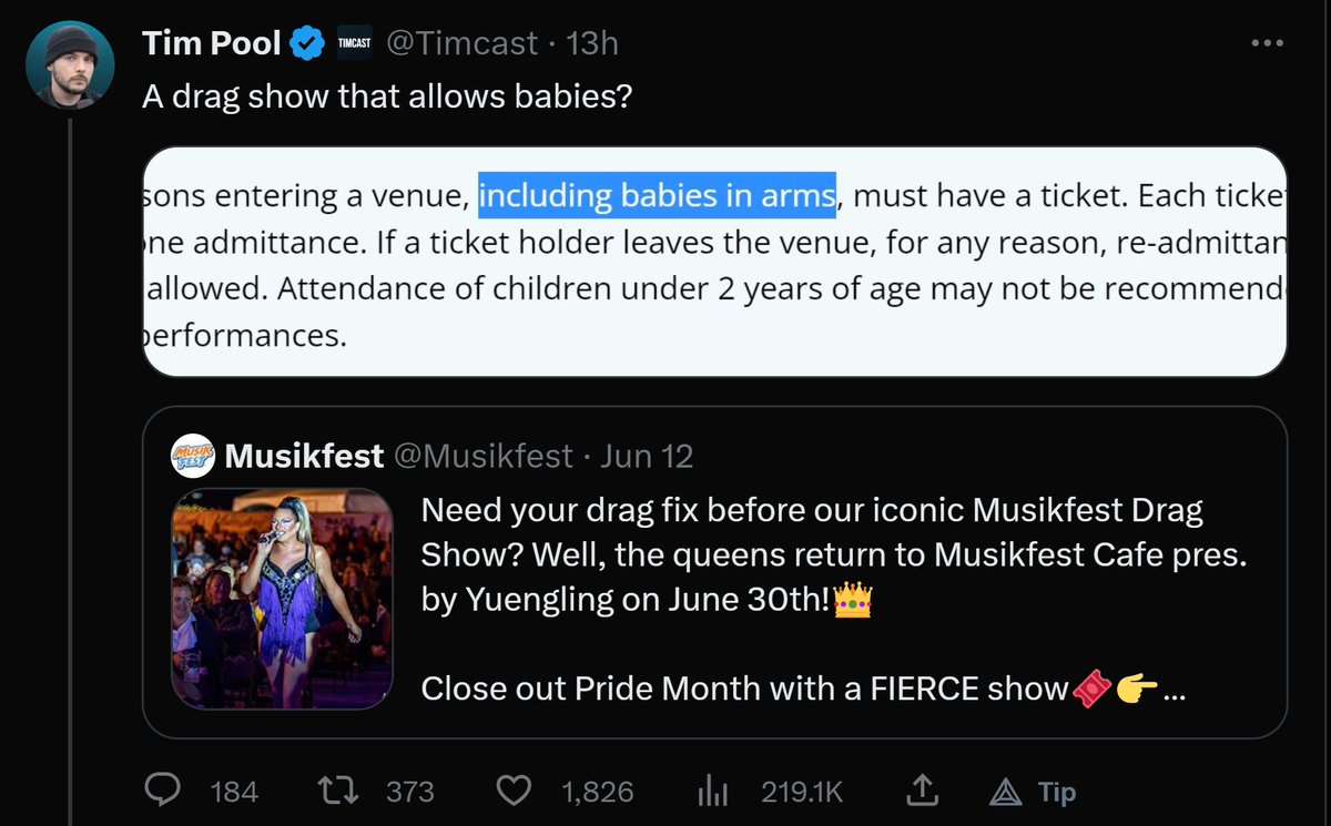 MusikFest deleted their Babies Allowed Drag Show tweet sponsored by @yuenglingbeer