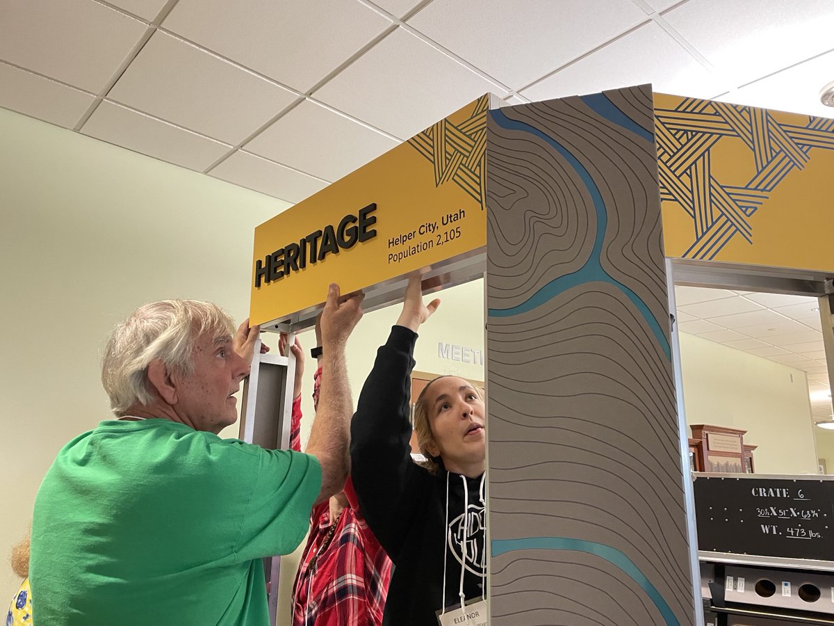 MuseumOnMainSt's tweet photo. Here are a few behind-the-scenes "Spark! Places of Innovation" installation photos from our time @BooneLibrary with representatives from Kentucky host sites also present for the training! Special thanks to our partners @KYHumanities! #SmallTownSpark https://t.co/jAGZw6tU74