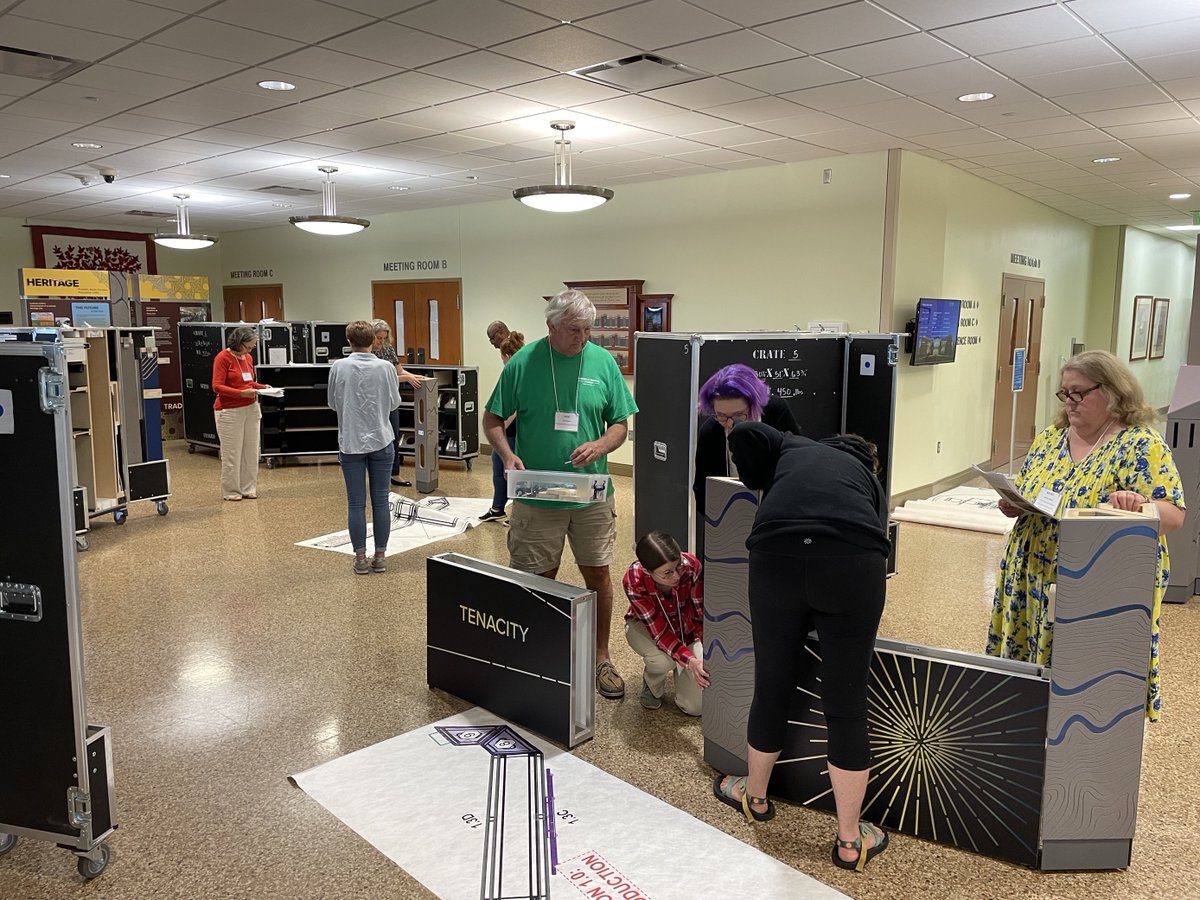 MuseumOnMainSt's tweet photo. Here are a few behind-the-scenes "Spark! Places of Innovation" installation photos from our time @BooneLibrary with representatives from Kentucky host sites also present for the training! Special thanks to our partners @KYHumanities! #SmallTownSpark https://t.co/jAGZw6tU74