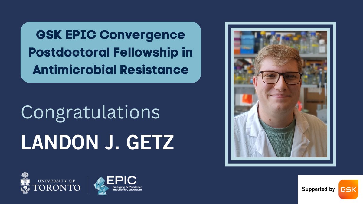 UofTEPIC's tweet photo. We are delighted to announce that @LandonGetz is the inaugural recipient of the @gskca EPIC Convergence Postdoctoral Fellowship in #AMR! 

Working with @theMaxwellLab and @mike_tilapia, Getz is developing phage therapy to address AMR. 

Read more: https://t.co/HTG85QlsUq https://t.co/Gt6TRLXTbY