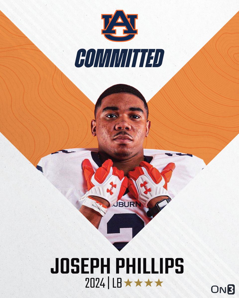 🚨BREAKING🚨 4-star LB Joseph Phillips has committed to Auburn🐅

He is the nation's No. 5 linebacker in the On300 rankings.

More from @ChadSimmons_: on3.com/college/auburn…