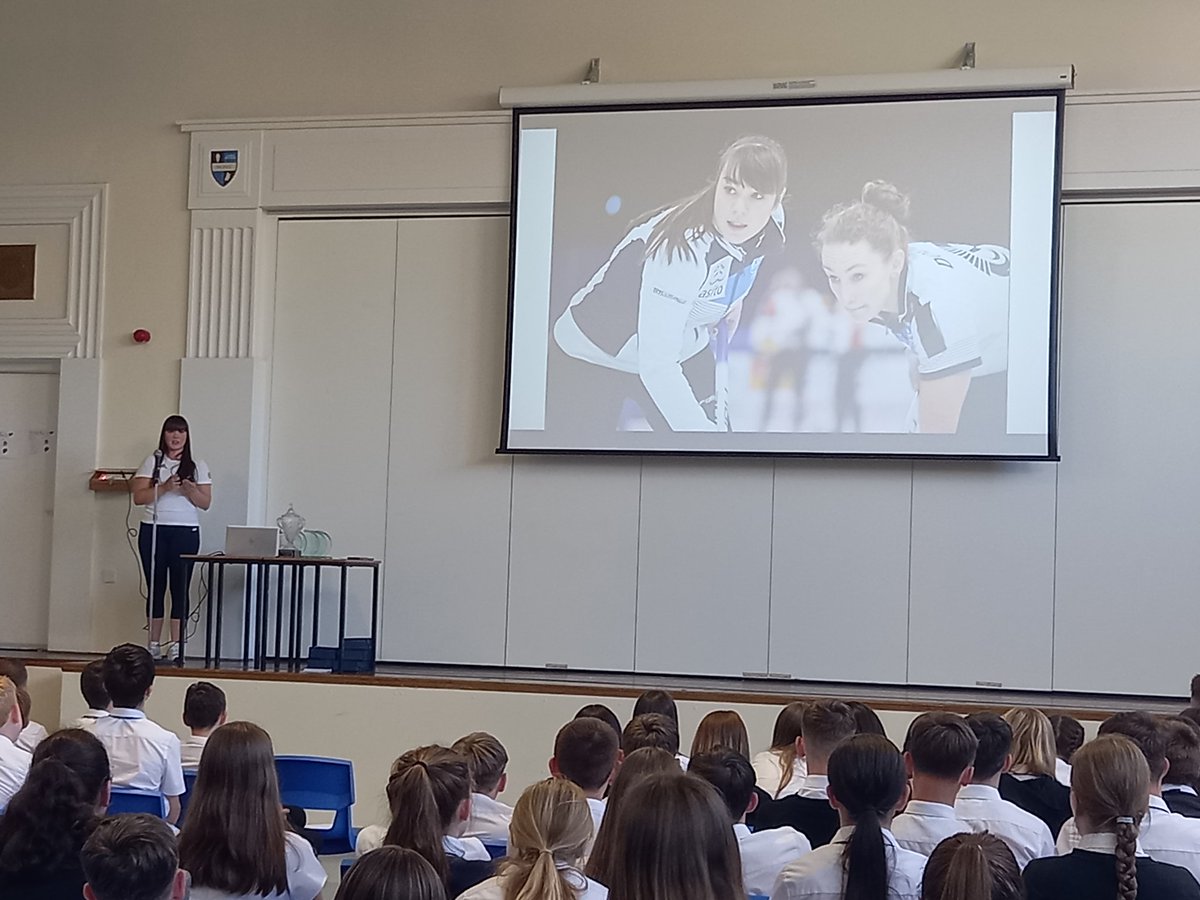 WebstersHigh's tweet photo. Privileged to welcome Olympic Gold Medallist Hailey Duff MBE as guest speaker at today's Sports Awards. Hailey was part of Team GB in the 2022 Beijing Olympics (women's curling team). A fascinating and truly inspirational talk - many thanks, Hailey! @Haileeeey97 @WebstersHighPE https://t.co/VfNazTqmmJ