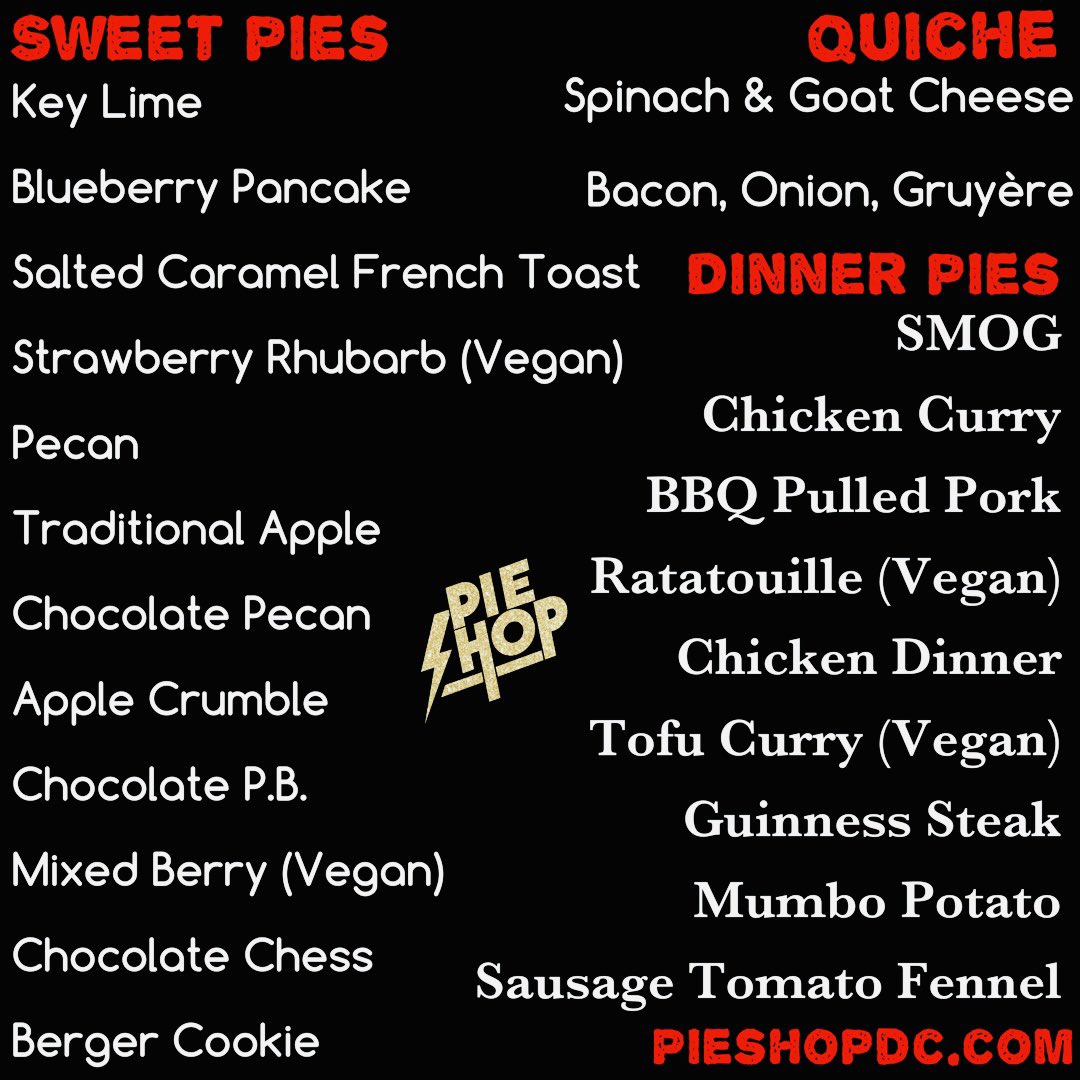 We’re open til 11pm. Stop on by or order online. PIESHOPDC.COM
Thank you for supporting your local #pie shop
#supportsmallbusiness #supportlocal #thursday #pieshop #pieshopdc #dcfood #dceats #madefromscratch #smallbatch #womeninbusiness #washingtondc #womanownedbusiness