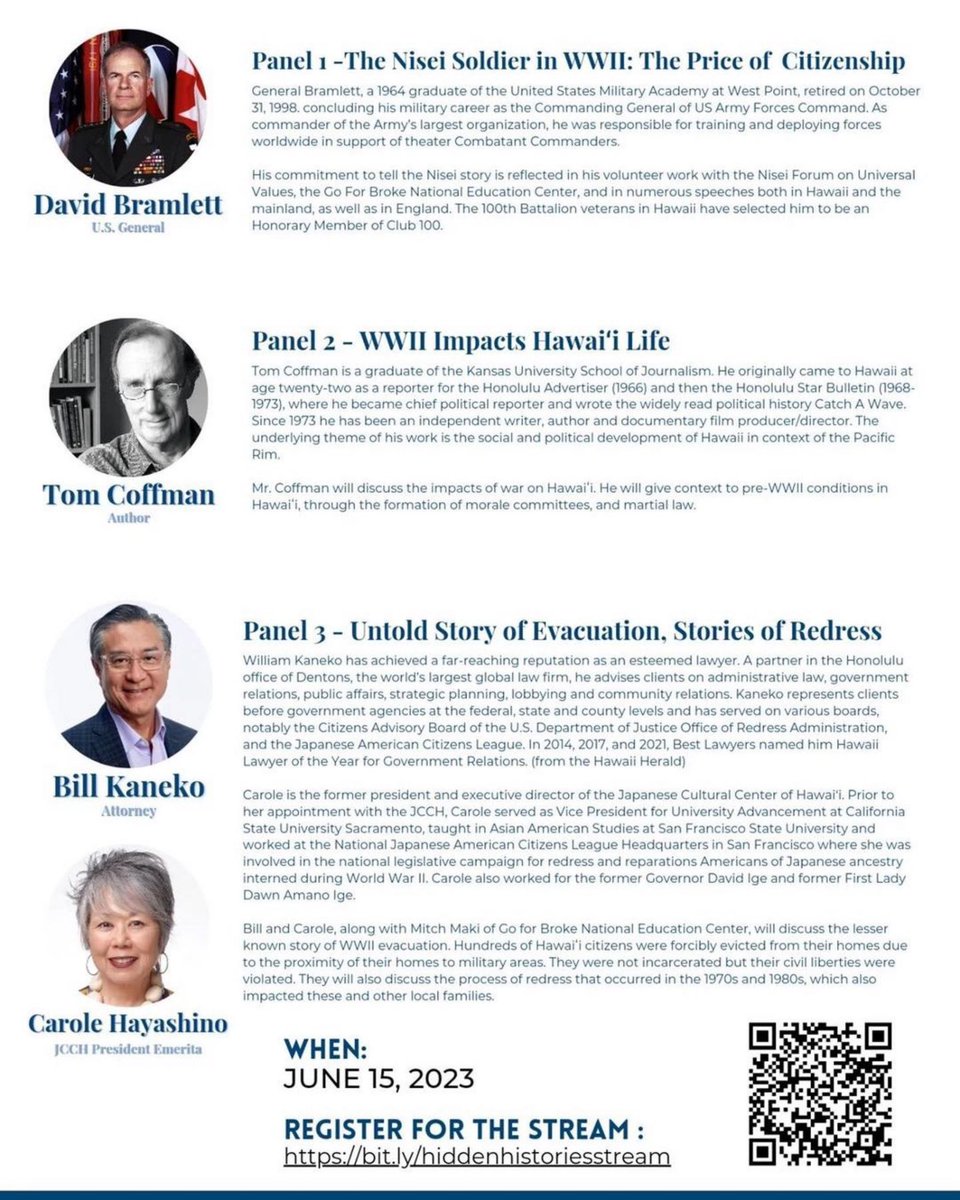We are proud to be a co-sponsor of the 2023 Summer Educator Workshop⁣, "Hidden Histories of World War II,” hosted by <a href="/SparkMMatsunaga/">Matsunaga Institute</a> 
⁣
Join us for a public live stream TODAY, June 15th starting at 9:30am HST. Register and see the schedule:⁣
bit.ly/hiddenhistorie… ⁣
⁣