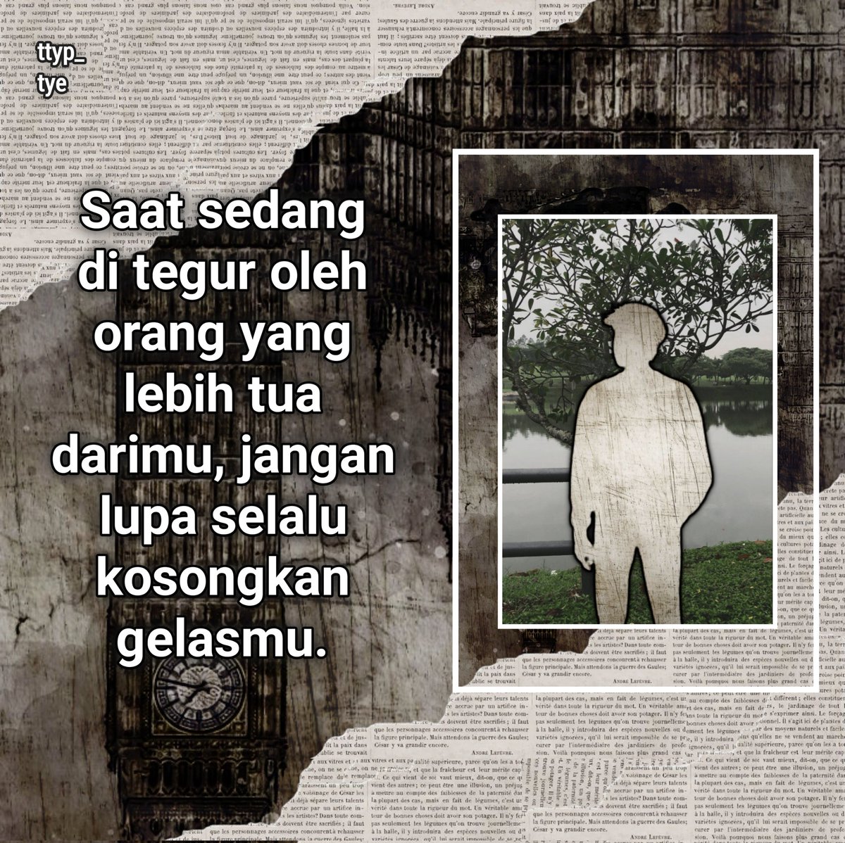 ttyp_tye's tweet photo. "Kalau tidak suka dengan teguran tersebut cukup diam, jangan berdebat dengan orang yang lebih tua darimu. Dia sudah  hidup lebih lama darimu, dia lebih tahu mana hal yang baik dan mana hal yang buruk. Dia menegur mu karena dia ingin mengajakmu kepada hal yang baik." https://t.co/WaOveL7WBT