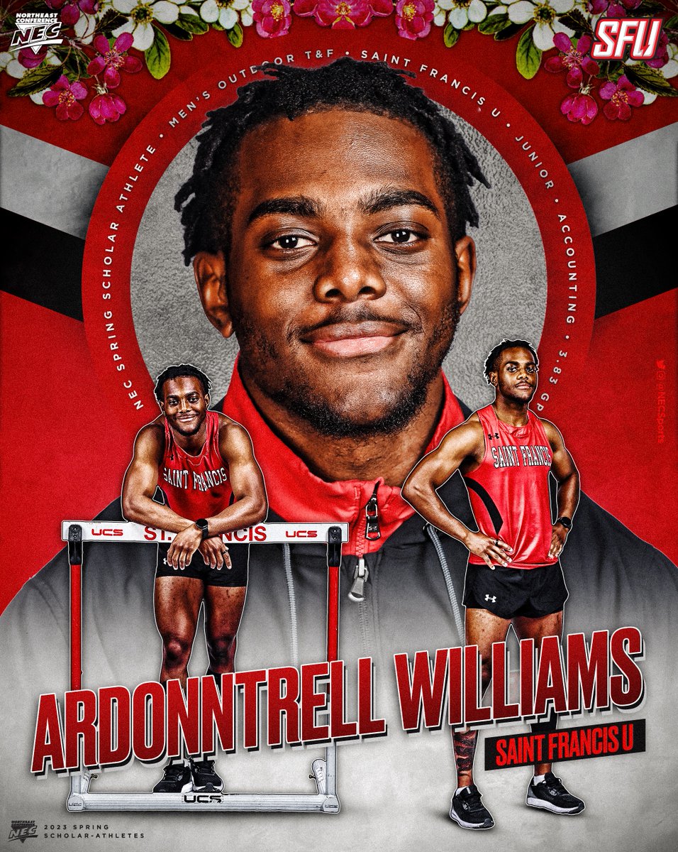 2️⃣0️⃣2️⃣3️⃣ @nectrack Men's Scholar-Athlete of the Year ⤵️

➡️ Ardonntrell Williams, @SFUathletics

🗒 The #NECelite sprinter was an #NECtrack 🥇 medalist and NCAA Regionals qualifier in the 110m hurdles in 2023. He holds a 3.83 GPA as an Accounting major.

#NECSAOTY #STUDENTathlete