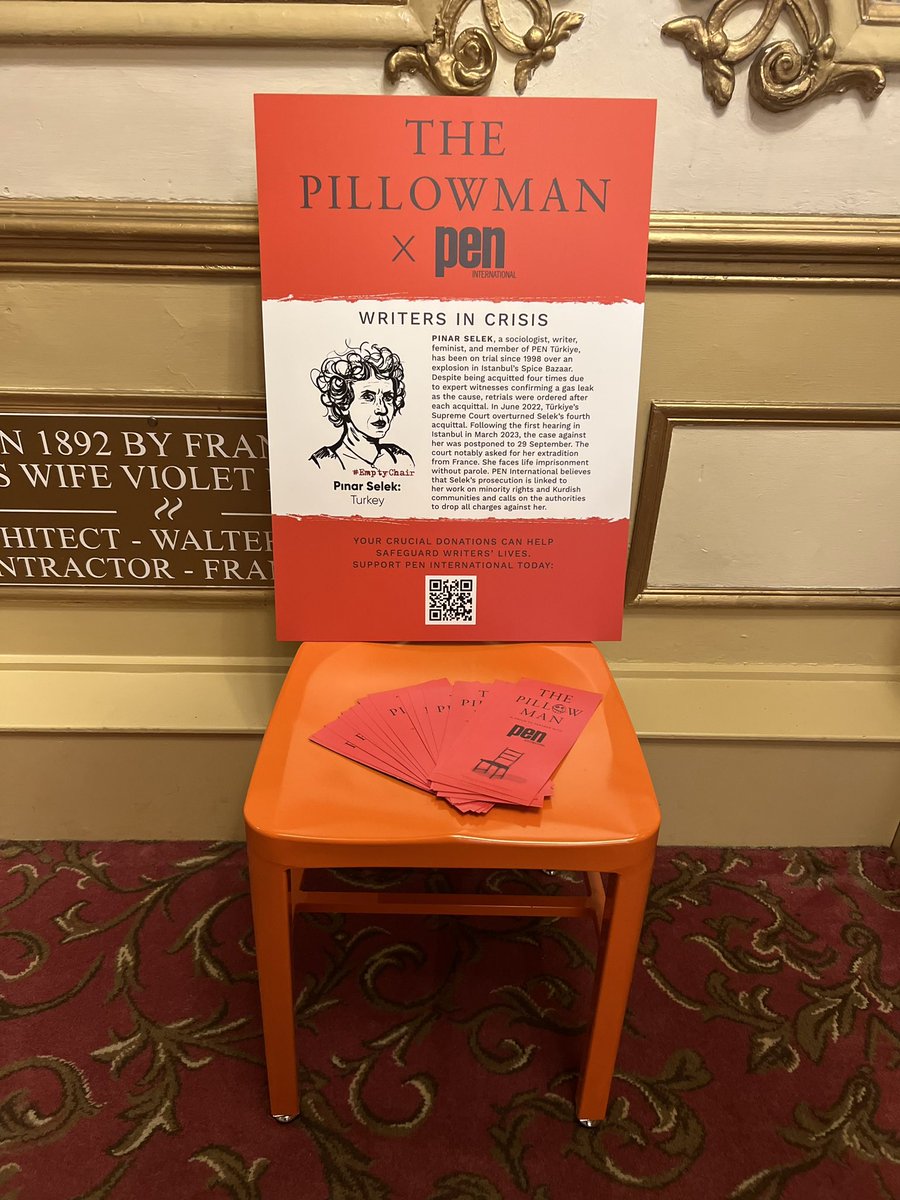 estreetprods's tweet image. Proud to support @pen_int with #writersincrisis  and #emptychair campaigns at #pillowmanplay