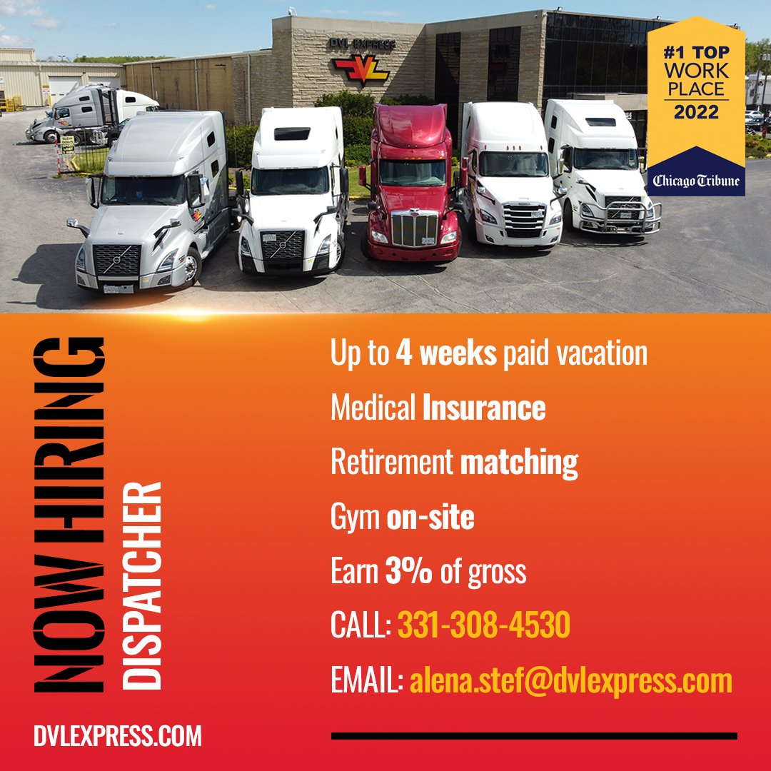 dvlexpressinc's tweet photo. We're looking for a truck dispatcher to work in our Markham Illinois office location! Call 331-308-4530 if you're interested https://t.co/qp6HUAbI31