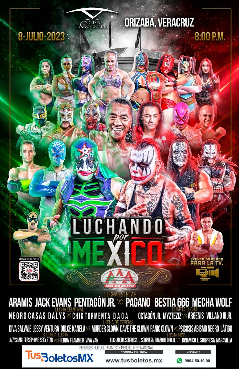MPenaAAA's tweet photo. Todos nuestros aficionados de Orizaba y sus alrededores podrán ser parte de la gira #LuchandoPorMéxico 🇲🇽 de @luchalibreaaa 

8 de julio, 8 pm, Coliseo La Concordia.

Boletos en taquillas y en https://t.co/9c5dwjQ7Hm https://t.co/l7vZ05WXyz