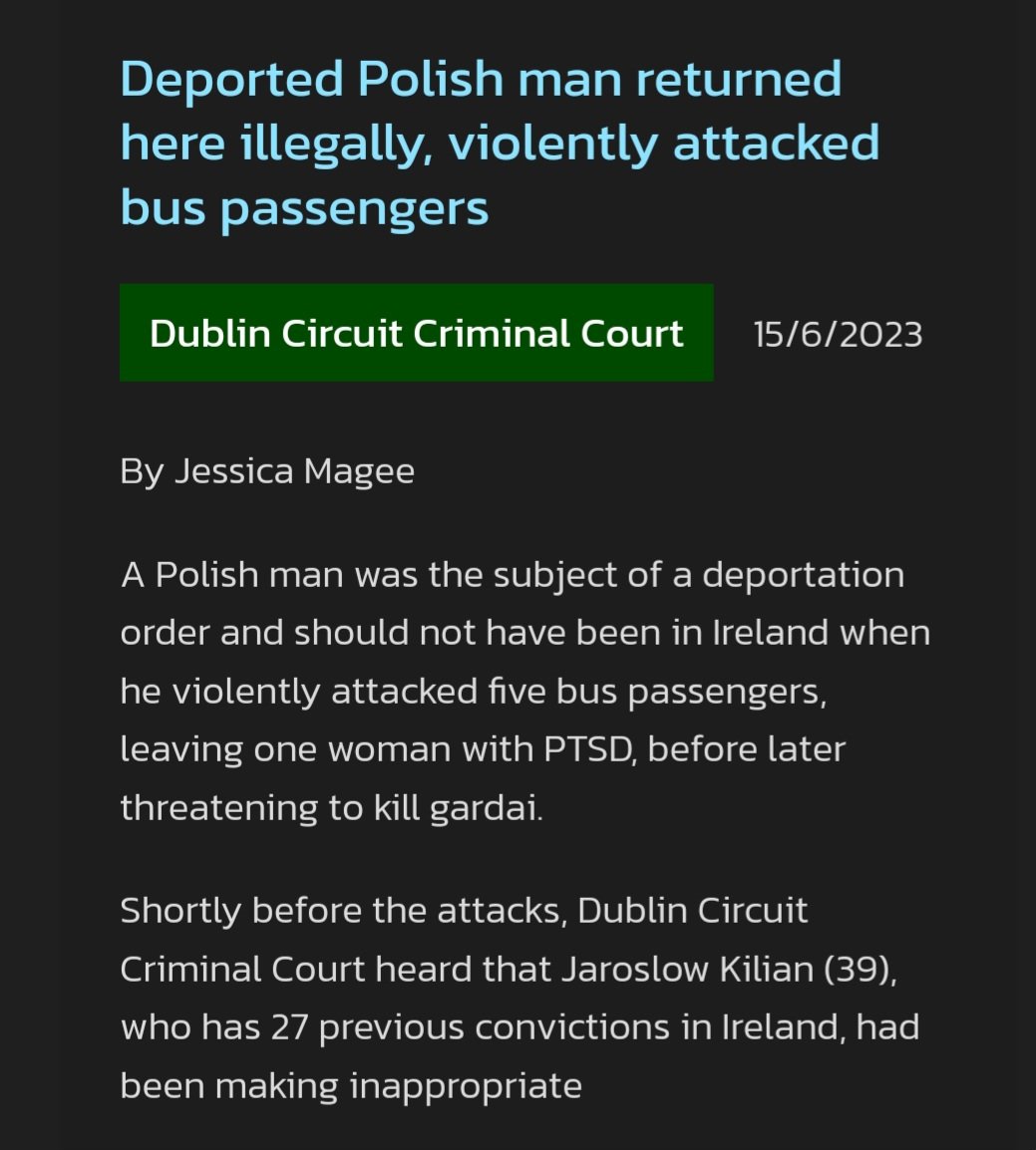 The dangers of failed deportation orders.

This man shouldn't have been here to carry this attack out.

All deportation orders should be adhered to. When issued the Gardaí should be lifting them and sending them home.

#MakeIrelandSafeAgain