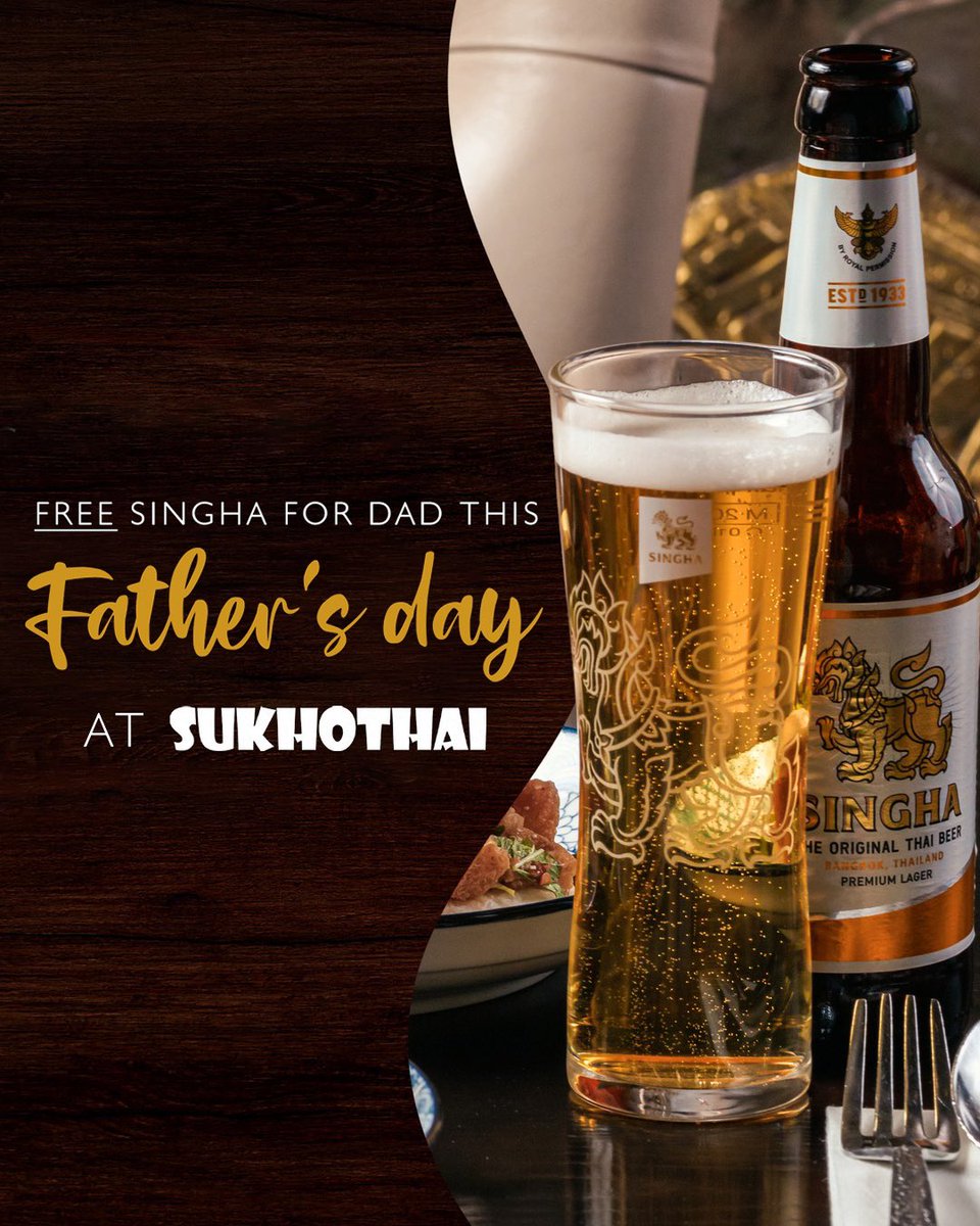 Father’s Day celebrations at Sukhothai 🍴

Join us to celebrate Dad with a complimentary bottle of refreshing Singha beer when you dine from our vibrant Thai menu on Sunday 18 June.

Browse our menu and book - sukhothai.co.uk