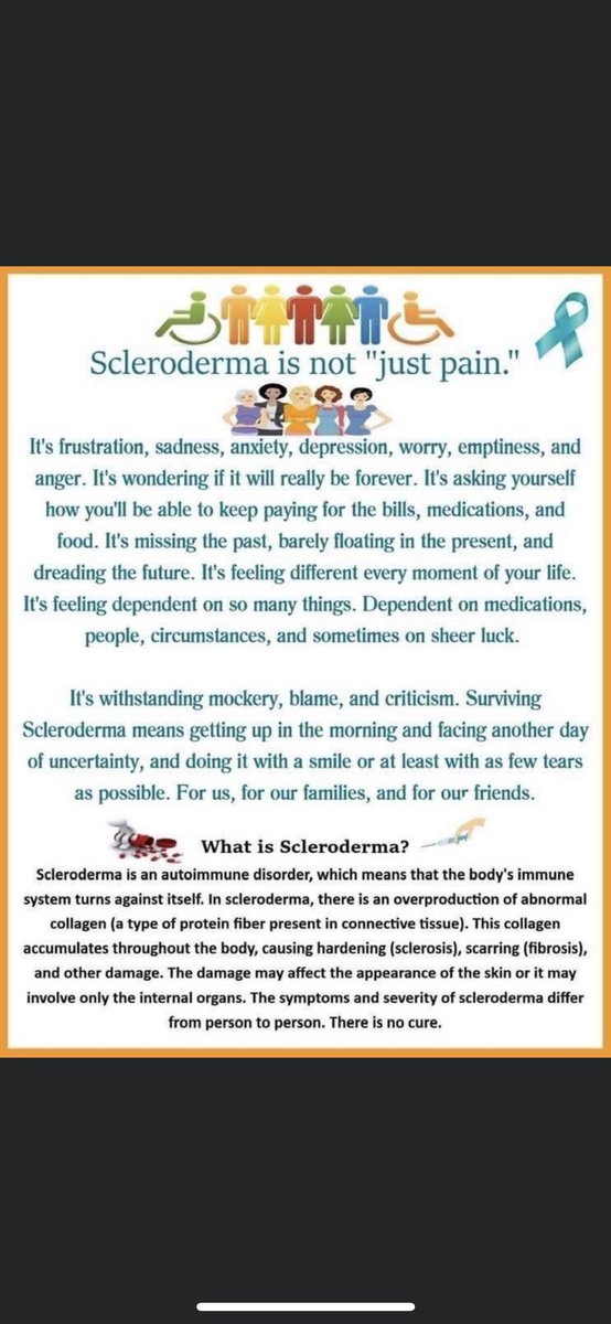 Evenheministry's tweet image. Stolen from a #scleroderma group I’m in. It’s #sclerodermaawarenessmonth and it is definitely one worth knowing. It’s a predominantly silent fight we have but we never give up