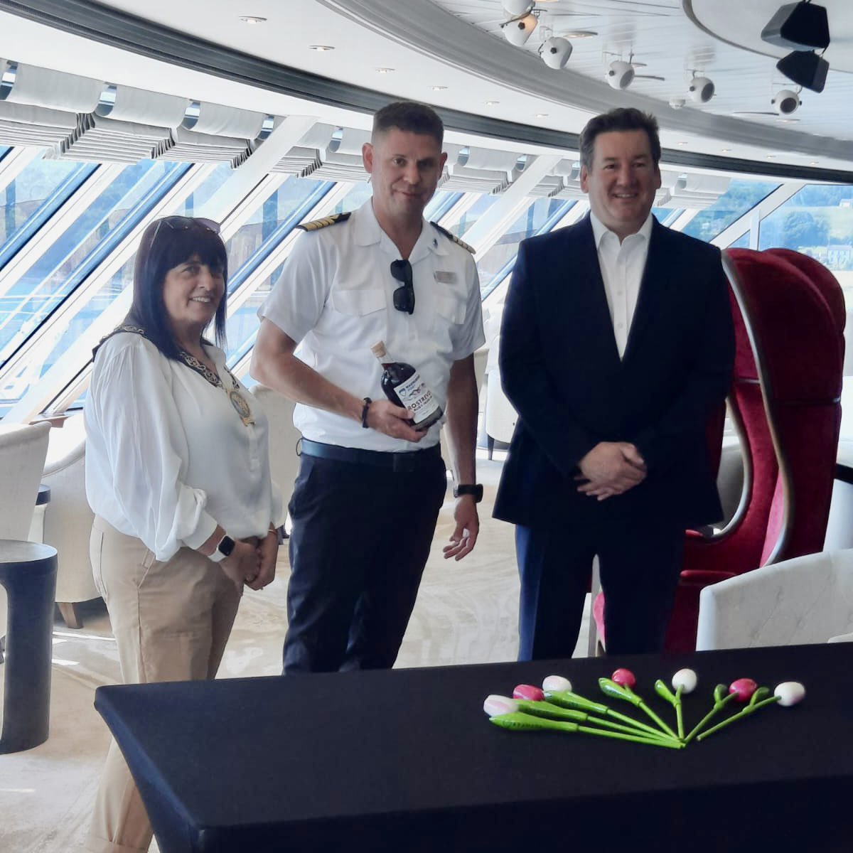 The Azamara Pursuit Cruise ship has arrived at Warrenpoint. 

Delighted to go onboard this morning on behalf of <a href="/nmdcouncil/">NewryMourneDown</a> to welcome the crew &amp; passengers.

Warrenpoint’s warm hospitality, stunning views and friendly citizens, will ensure they enjoy their visit. 

#Warrenpoint