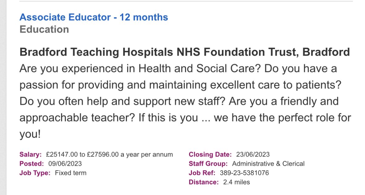 Calling all HCAs..This is an excellent opportunity to progress from the HCA role into education. We need you to help and develop our future HCAs @HCSW_BTHFT <a href="/bthft/">Bradford Teaching Hospitals NHS FT</a> @Mel_Pickup <a href="/karendawber/">Prof Karen Dawber 🌈</a> <a href="/jillhorsfallCPD/">Jill Horsfall CPD</a> <a href="/clinskills/">Bradford Education and Training - Clinical Skills</a>