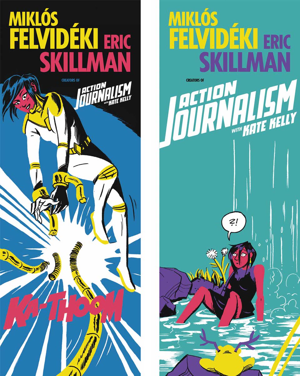 Look for these banners to find <a href="/MiklosFelvideki/">Miklós Felvidéki is on Ko-Fi now!</a> and myself at HeroesCon in Charlotte all weekend! We WILL have early copies of the Action Journalism collected edition for sale! 

(And if you can't be there, you can still pre-order through the retailer of your choice!)