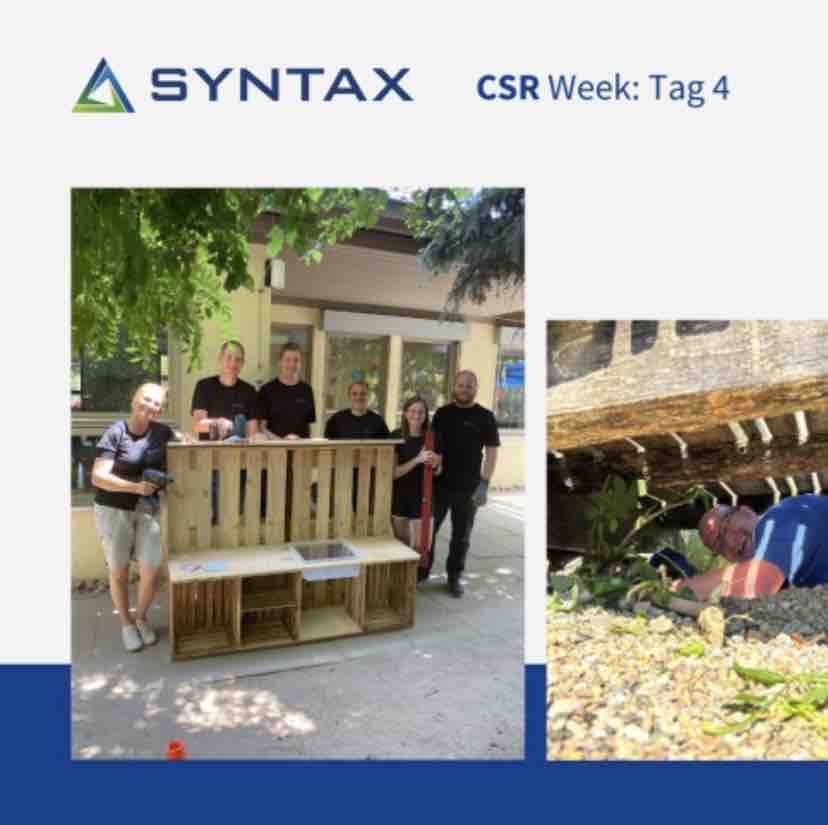 SyntaxSystemsDE's tweet image. CSR-Week Tag 4: Handwerksgeschick gefragt! 🛠 Am vierten Tag unserer Corporate Social Responsibility Week wurde es handwerklich anspruchsvoll, denn wir haben eine Matschküche & Sitzgelegenheiten gebaut, Unkraut gejätet und Solarmodule installiert. 
#Syntax #CSR
