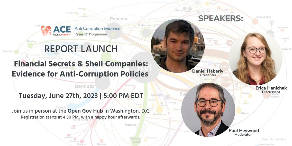 GlobalIntegrity's tweet photo. 📢EVENT ANNOUNCEMENT: On June 27 @ 5pm, we're launching a new #GI_ACE #research report on #FinancialSecrecy with author Daniel Haberly @SussexUni during a live #event @OpenGovHub with @pmheywood @UniofNottingham and Erica Hanichak @FACTCoalition.
👉RSVP: https://t.co/H8ZK2EG8xf https://t.co/7YbicBJ2gf