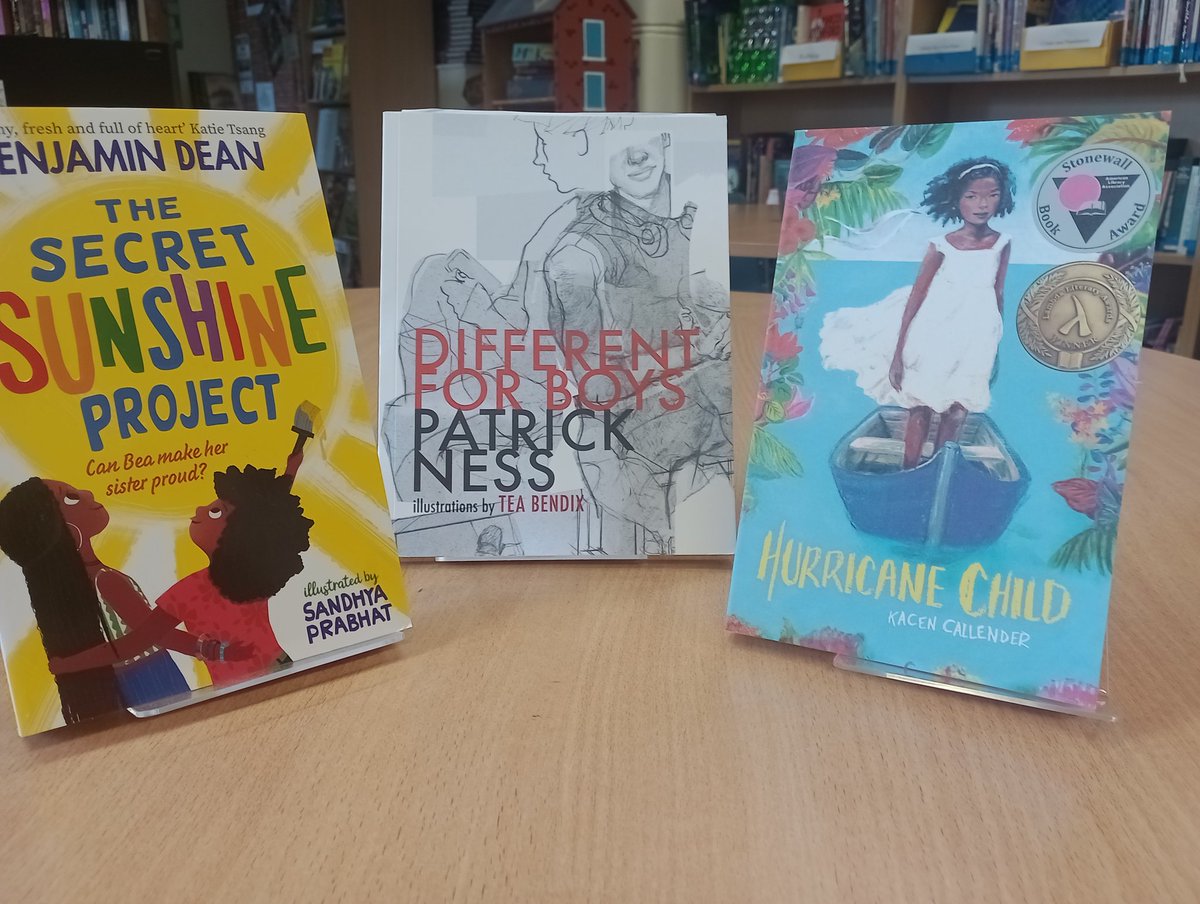 Busy times @kings_monkton so I'm  catching up on our #ReadwithPride posts 🌈 Today, I'm highlighting this glorious trio 😊 #TheSecretSunshineProject @NotAgainBen #DifferentforBoys @patrick_ness #HurricaneChild #KacenCallender