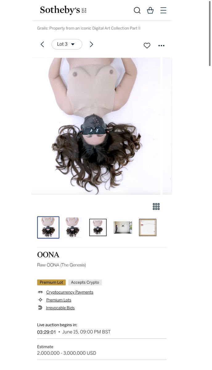 madebyoona's tweet image. cant believe its really happened! 

an OONA GRAIL in SOTHEBYS!!!

auction goes live &amp;gt; 3hrs. estimated value $2-3M