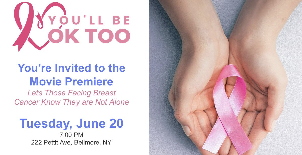 Join me for this very special documentary premier in Bellmore. 
Get your Free Tickets:
youllbeoktoo.org

#breastcancerawareness #breastcancersurvivor #breastcancersupport #documentary #moviepremiere #bellmore #longisland