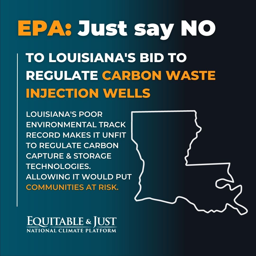a_justclimate's tweet photo. We urge @EPA to reject Louisiana’s bid to self-regulate carbon waste injection wells. A state with a long history of allowing the #fossilfuel industry to harm its communities should never have such authority. #environmentaljustice #CCS https://t.co/4YQ4GlQEsD https://t.co/Cu4gWBTZH8