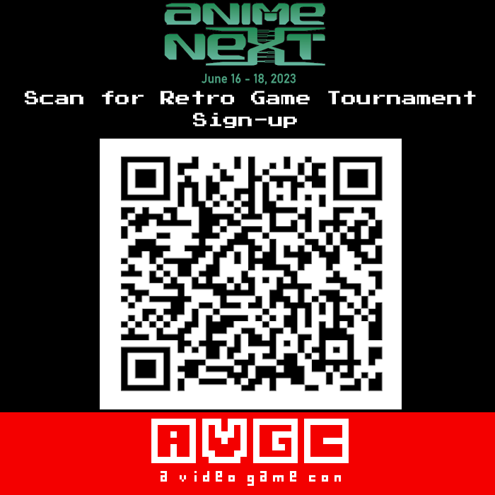 aVideoGameCon's tweet photo. Our Retro Game Tournaments at @animenextcon sign-up sheet is online! Scan the QR code or click the link to browse our daily challenges &amp; pop-up events. Play for fun &amp; small prizes! Link at https://t.co/QmSwsM4dQ6 #AnimeNext #AVGC #Anext #AVideoGameCon #AnimeNext2023 #ANext2023 https://t.co/ACPazLWkkr